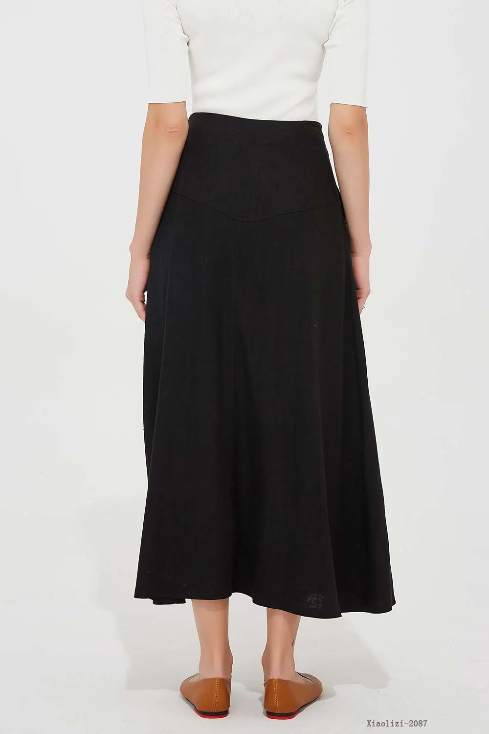 fitted black linen skirt for women, summer linen skirt 2087#