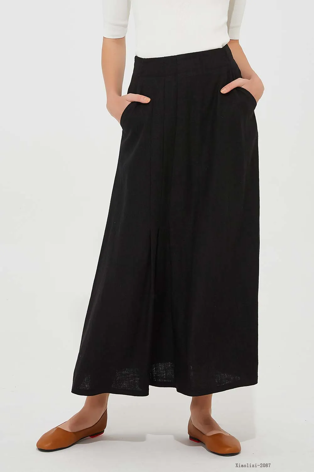 fitted black linen skirt for women, summer linen skirt 2087#