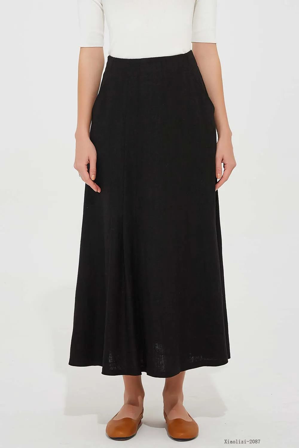 fitted black linen skirt for women, summer linen skirt 2087#