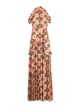 Flower pop orange Tatiana crepe maxi dress