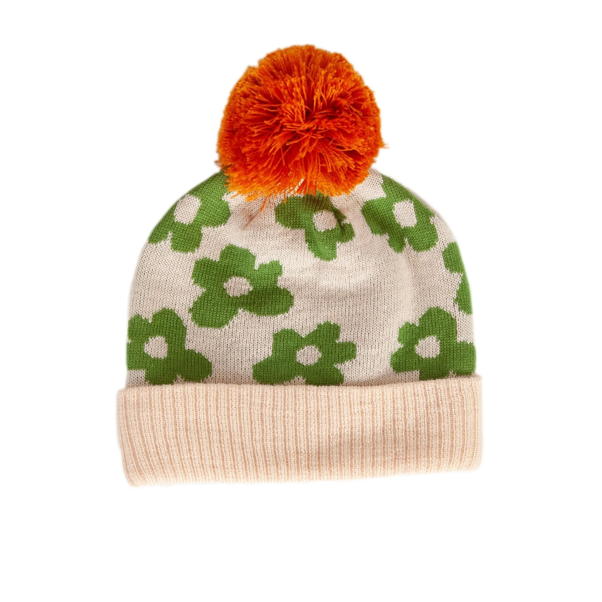 Flower Power Merino Beanie Green