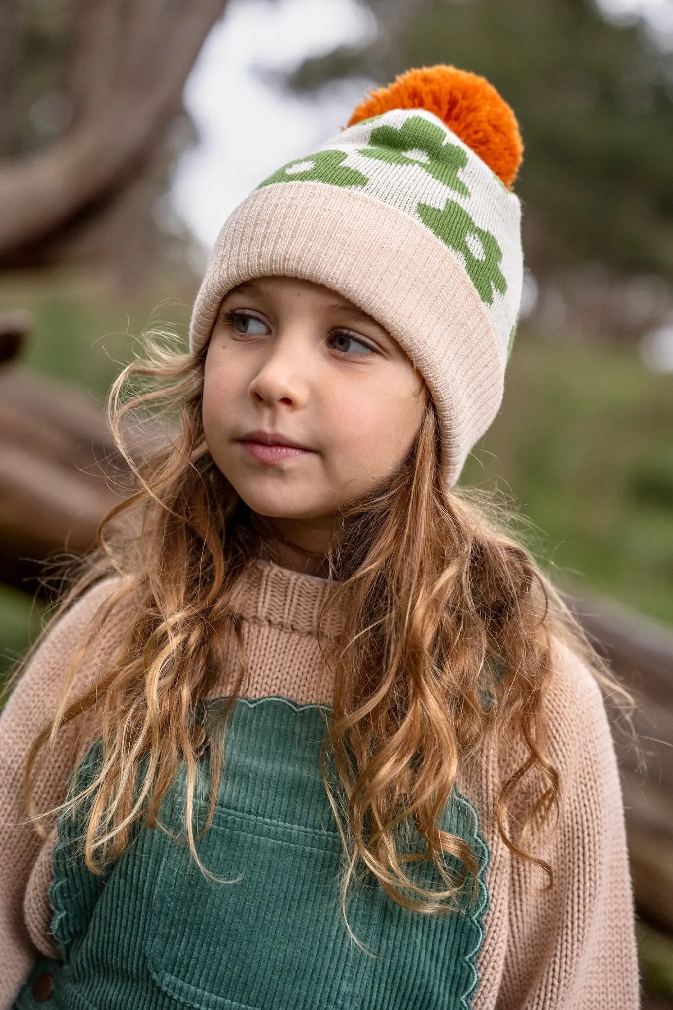 Flower Power Merino Beanie Green