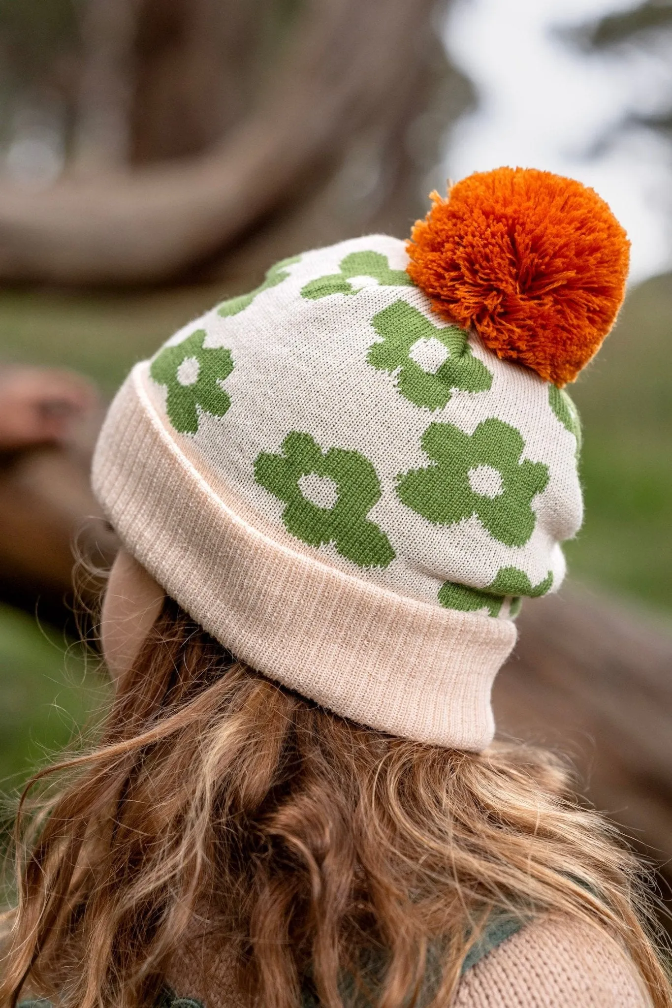 Flower Power Merino Beanie Green