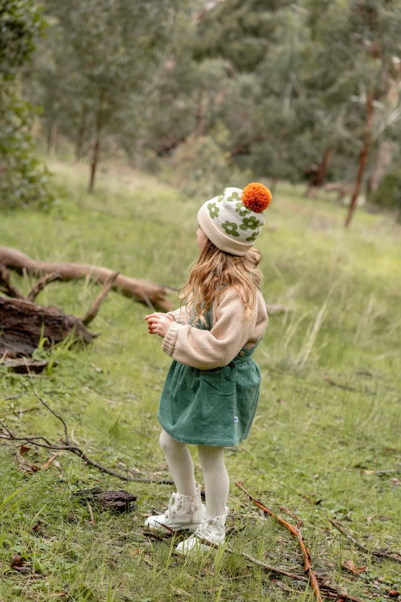 Flower Power Merino Beanie Green