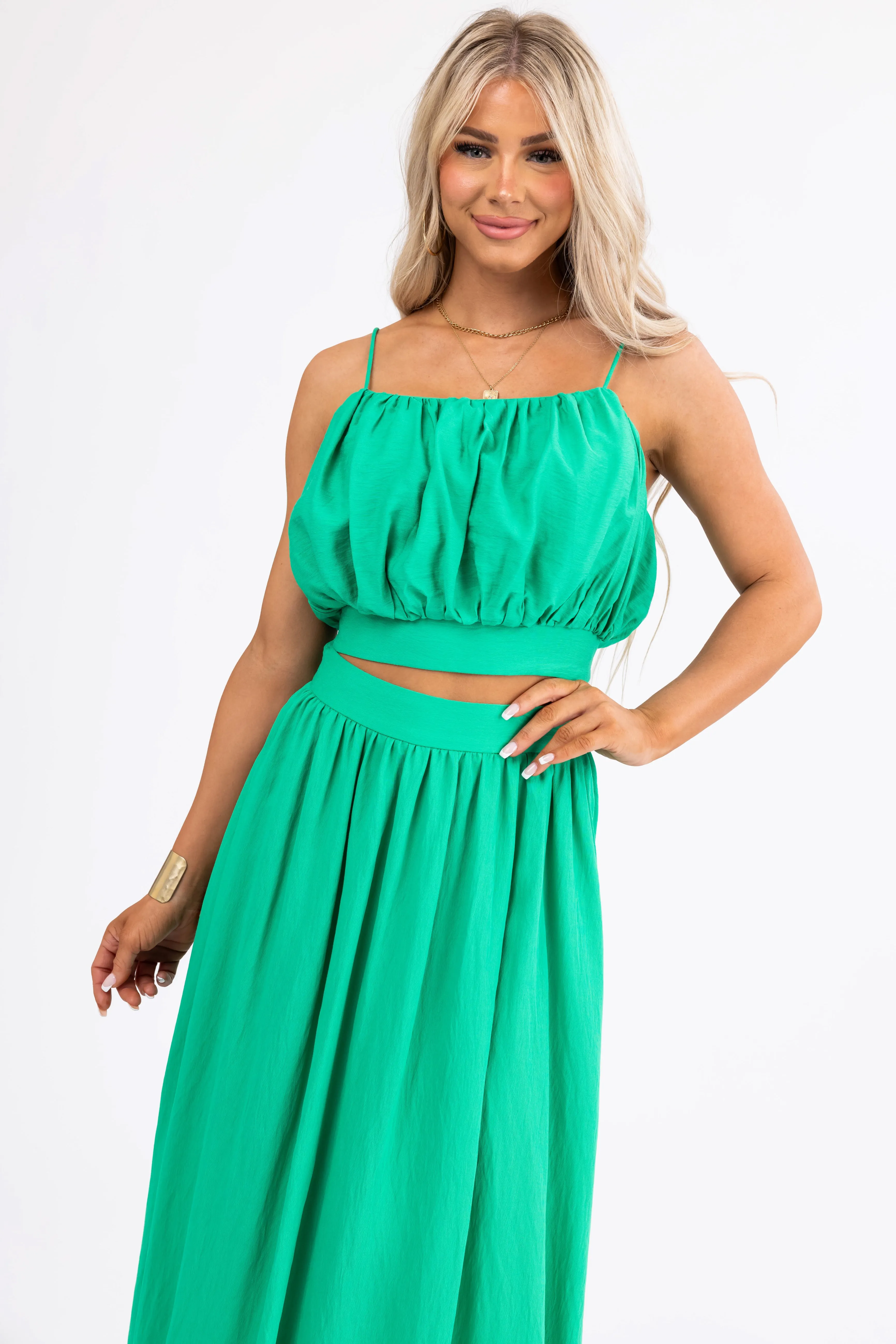 Flying Tomato Kelly Green Crop Top and Maxi Skirt