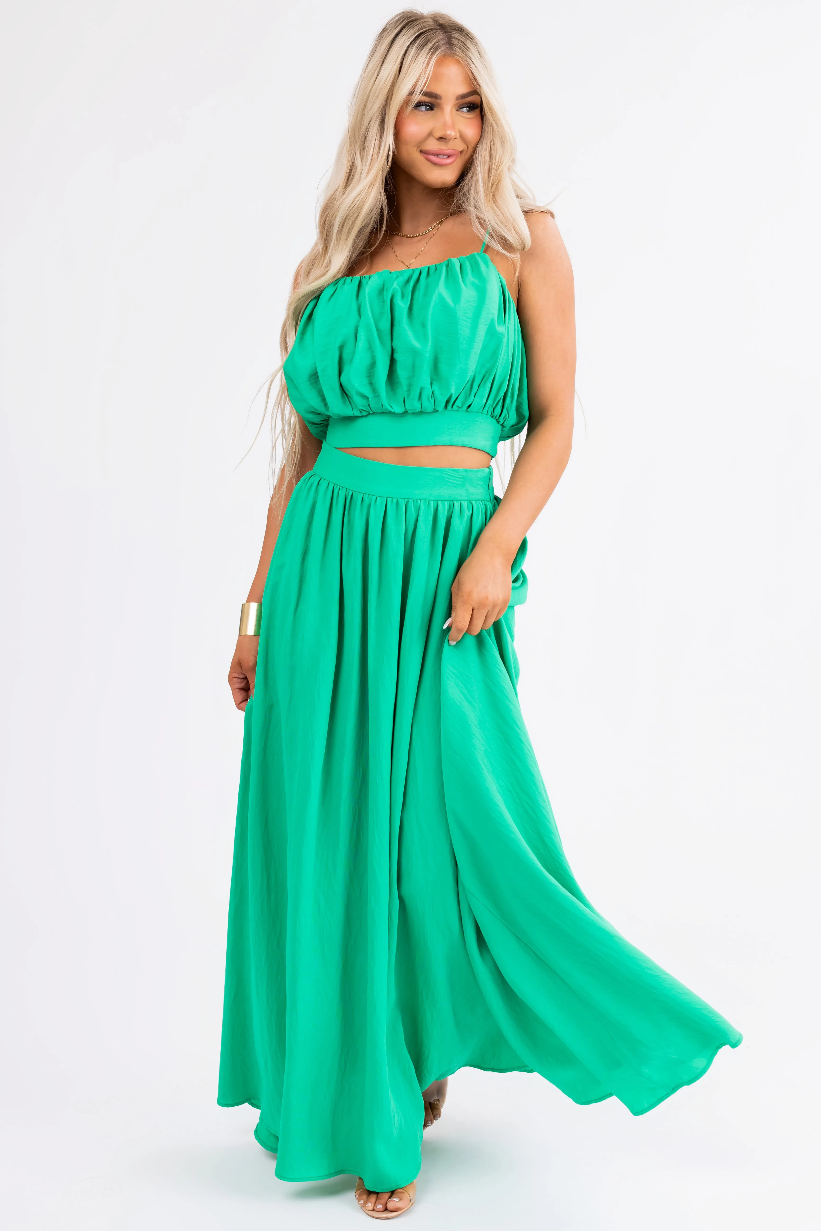 Flying Tomato Kelly Green Crop Top and Maxi Skirt