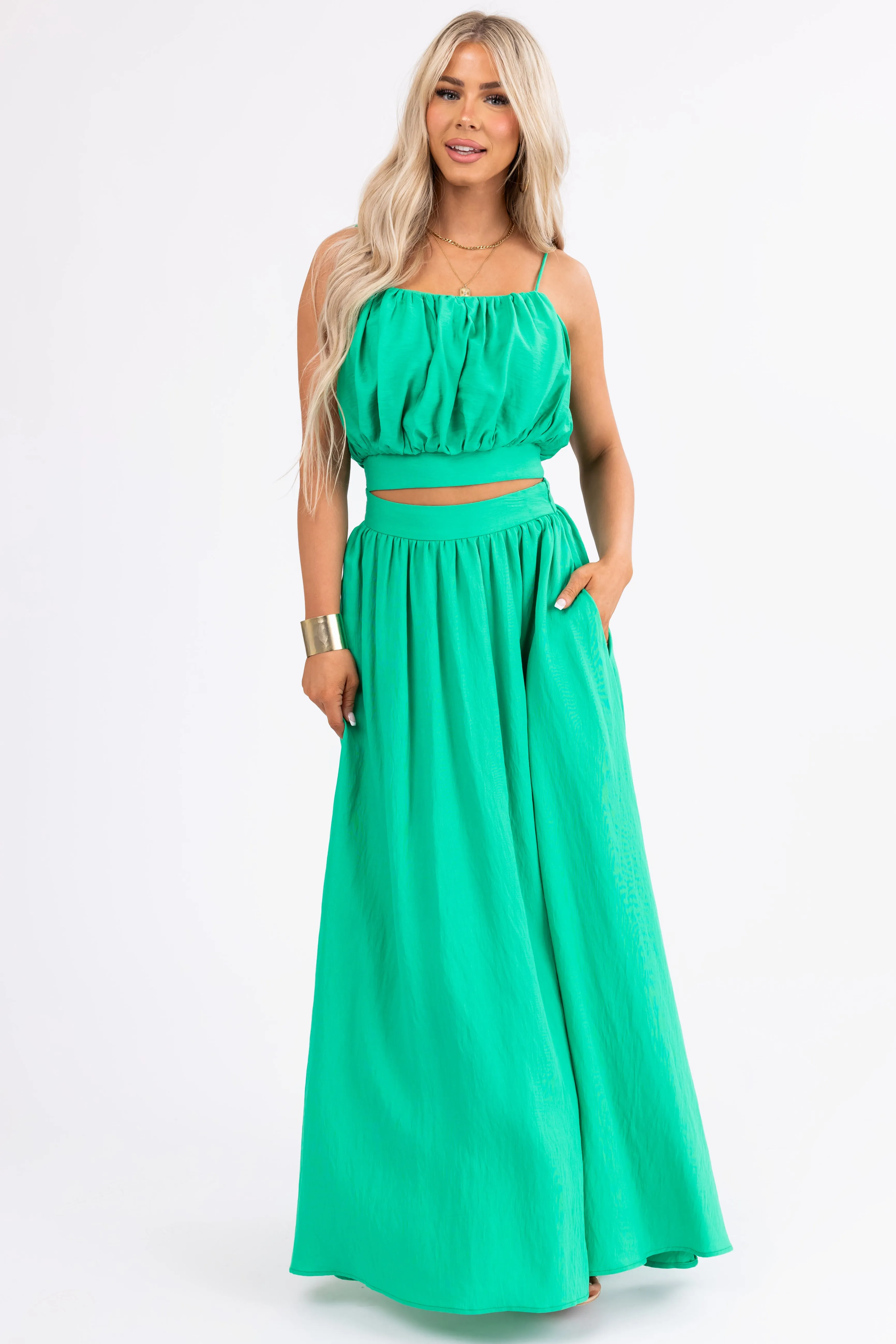 Flying Tomato Kelly Green Crop Top and Maxi Skirt