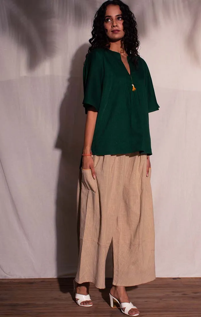 Forest Green Top with natural culottes