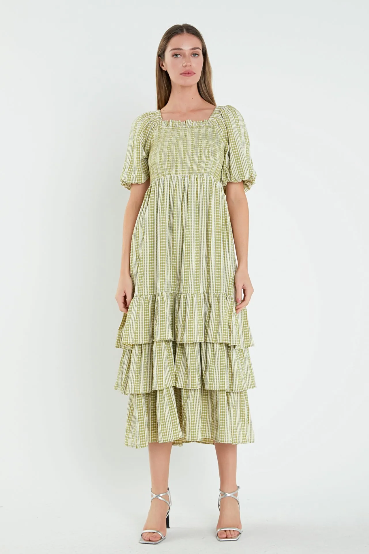 Gingham Striped Multi Tiered Maxi