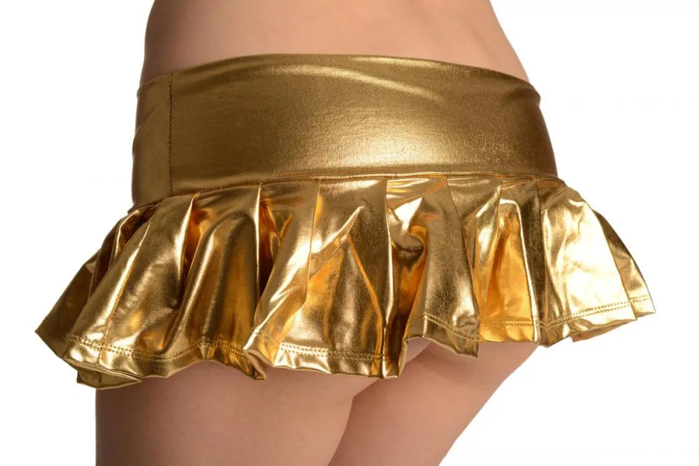 Gold Faux Leather Pleated Mini Skirt