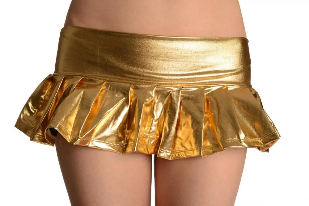 Gold Faux Leather Pleated Mini Skirt