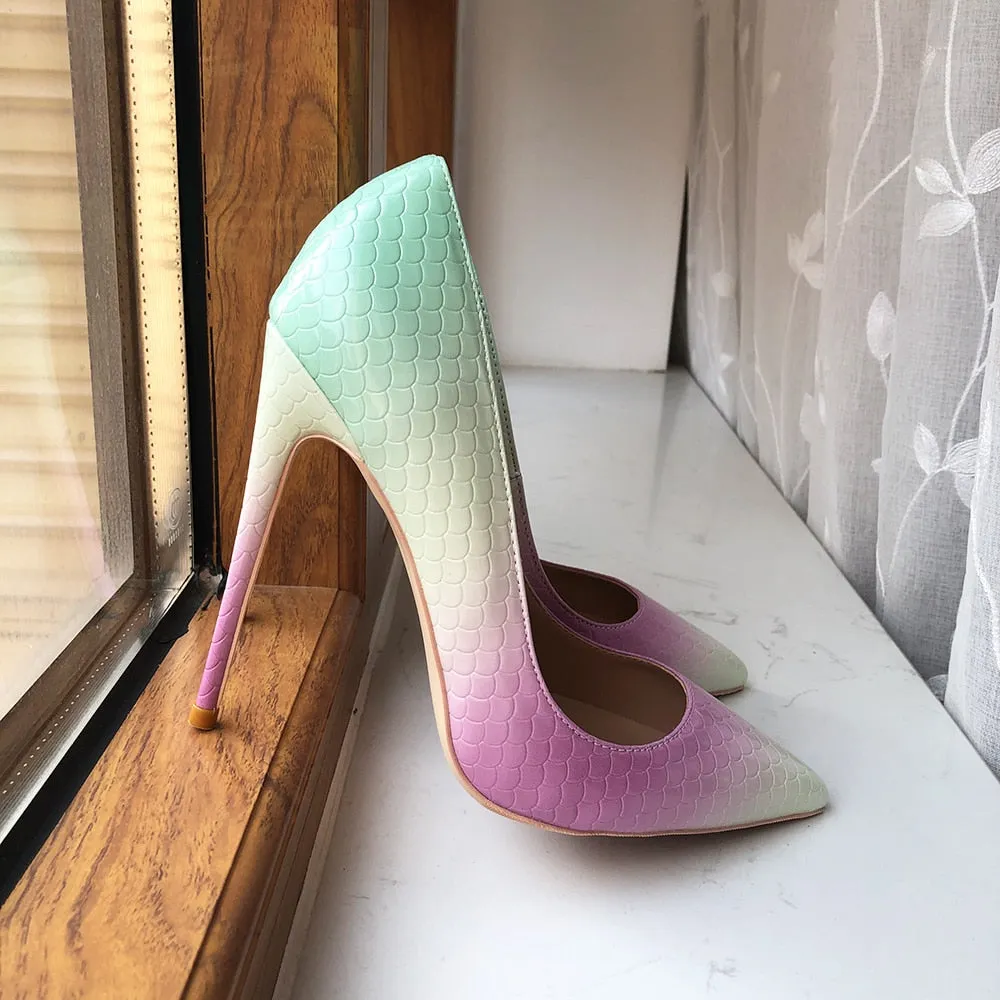 Gradient Crocodile Effect Slip-On Stiletto Pumps