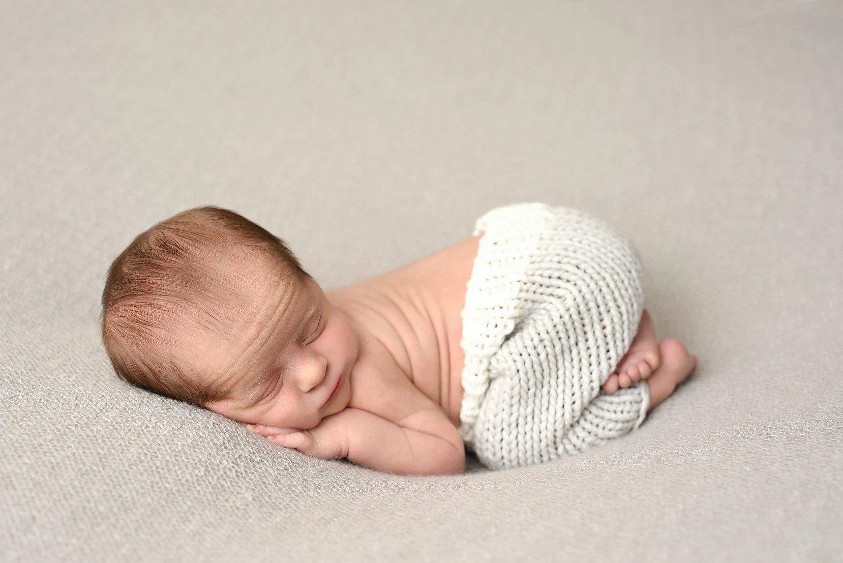 Gray and White Knit Newborn Hat and Pants Set