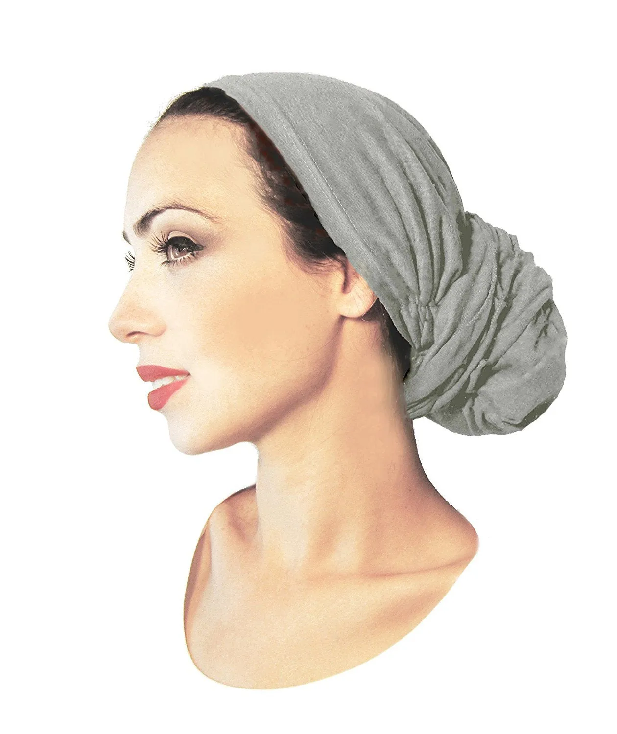 Gray Headcover Pre-tied Headwear Versatile Ties Light Grey Bandana Tichel Head-scarf (Long - 032)