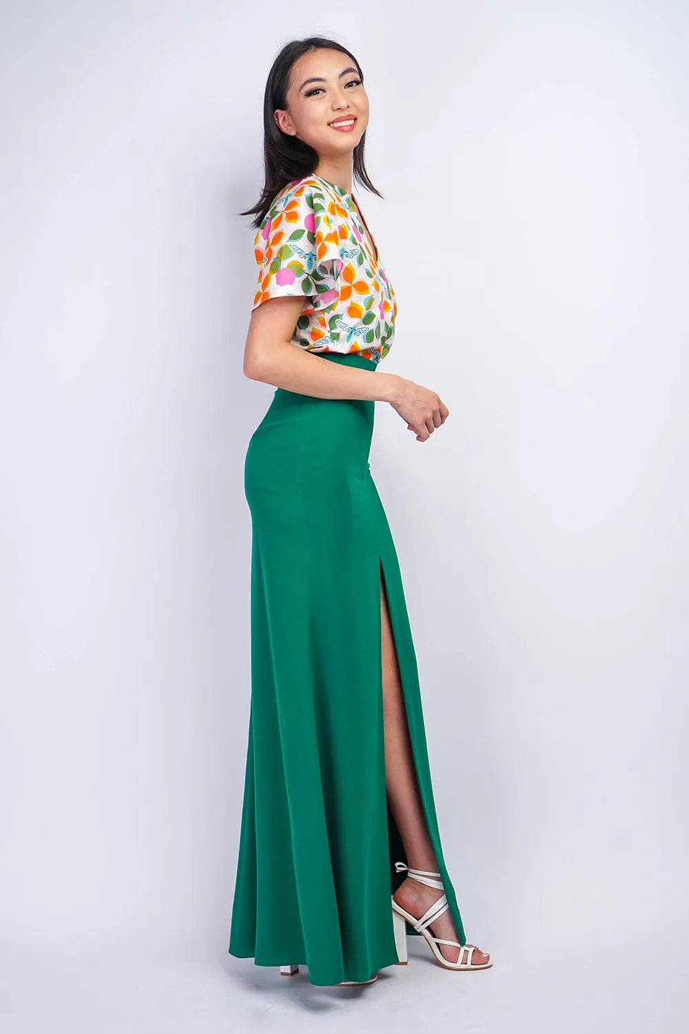 Green Ashley  Front Slit Long Skirt