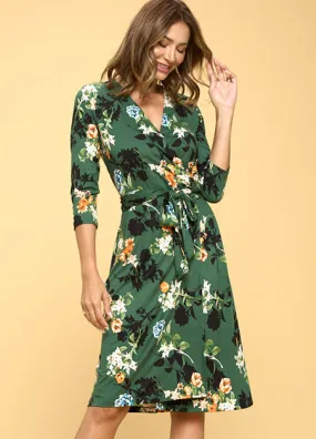 Green Floral Wrap Dress