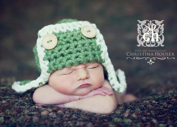 Green Newborn Aviator Hat