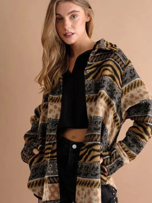 Her Sole is Fierce Animal Print Fleece Shacket