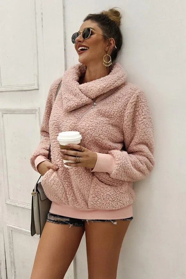 High Neck Fluffy Zipper Coat