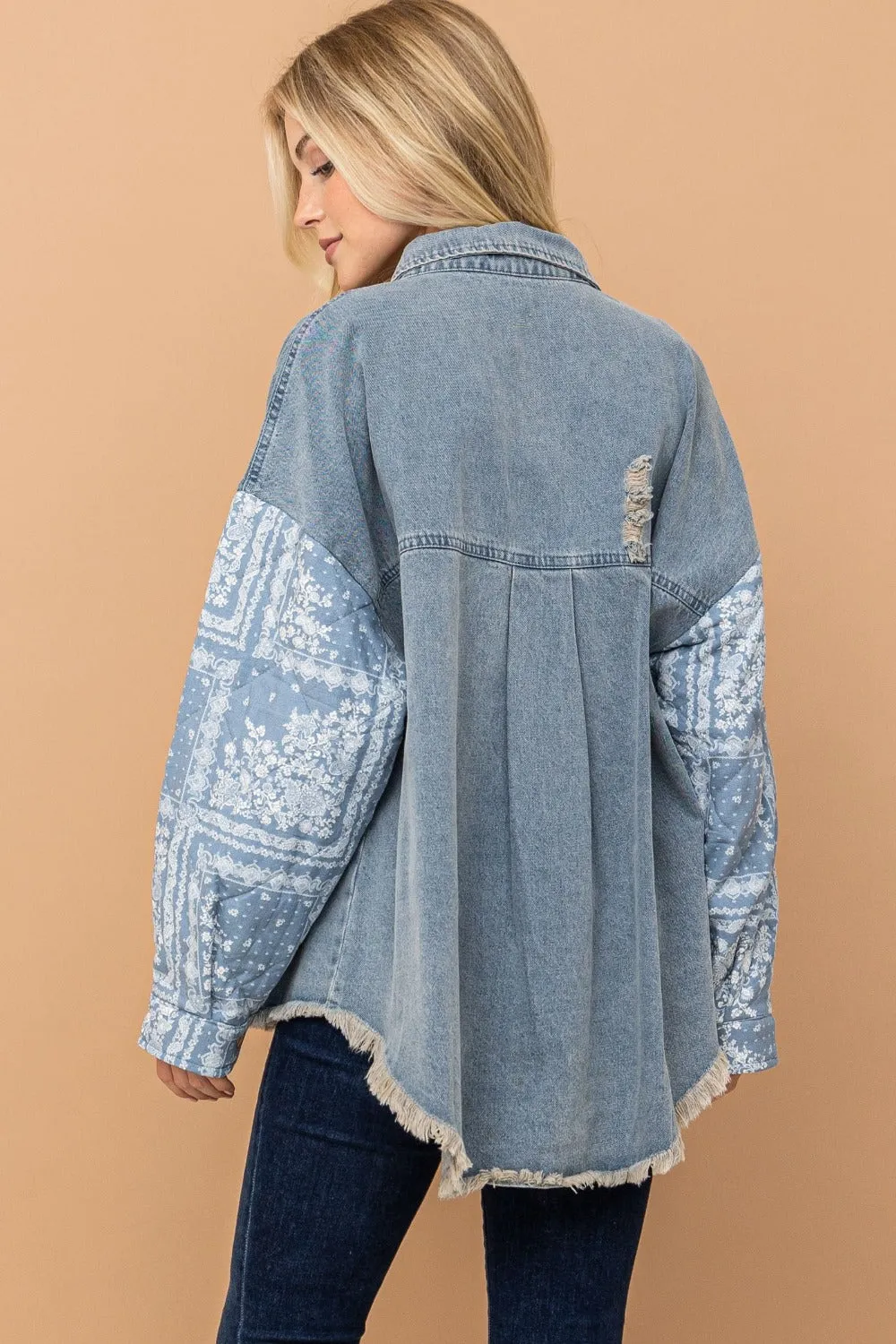 Hot Girl And The Why Paisley Quilted Sleeves Denim Shacket