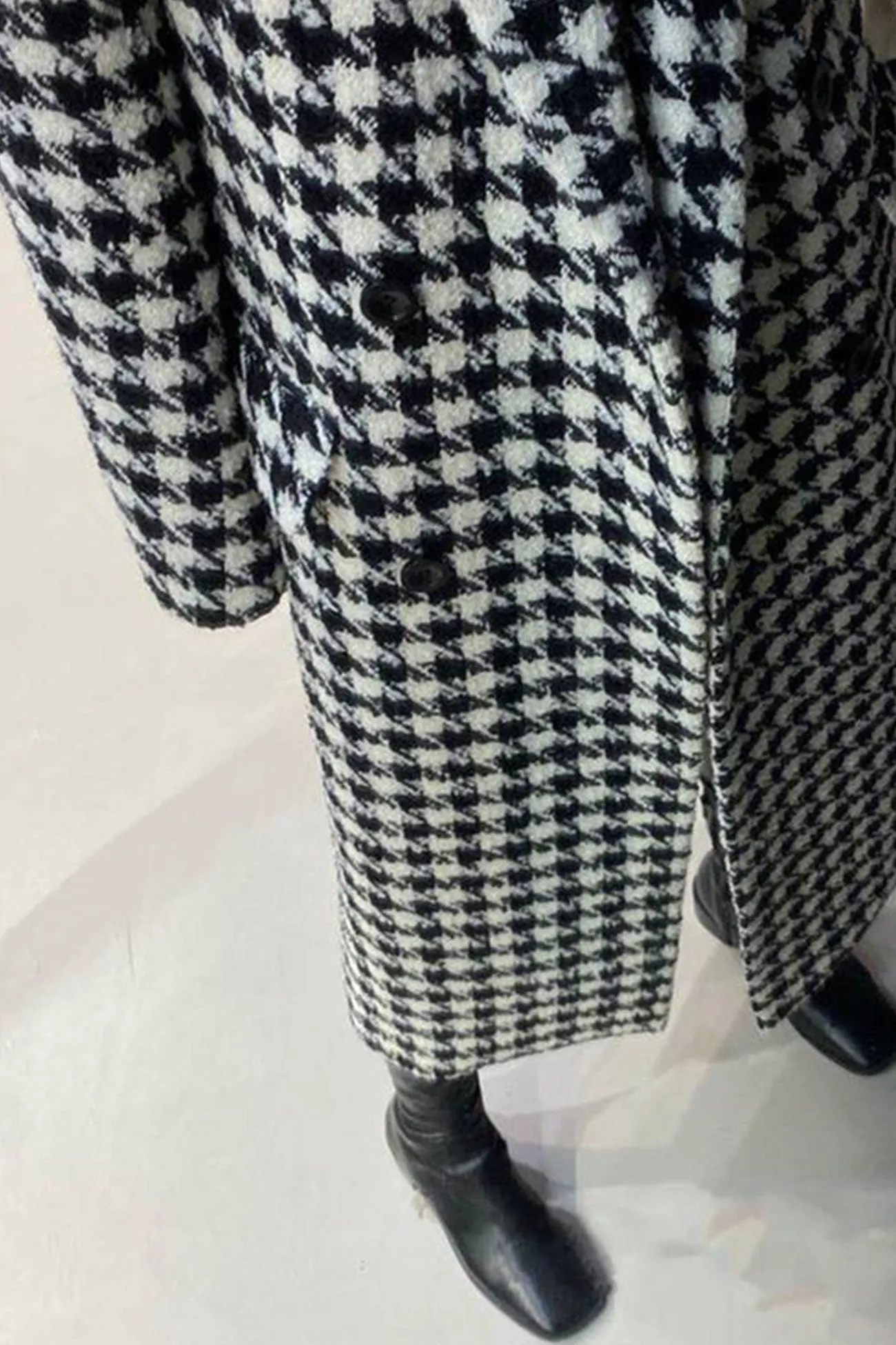 Houndstooth Back Slit Long Coat