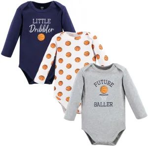 Hudson Baby Cotton Long-Sleeve Bodysuits, Gray Basketball