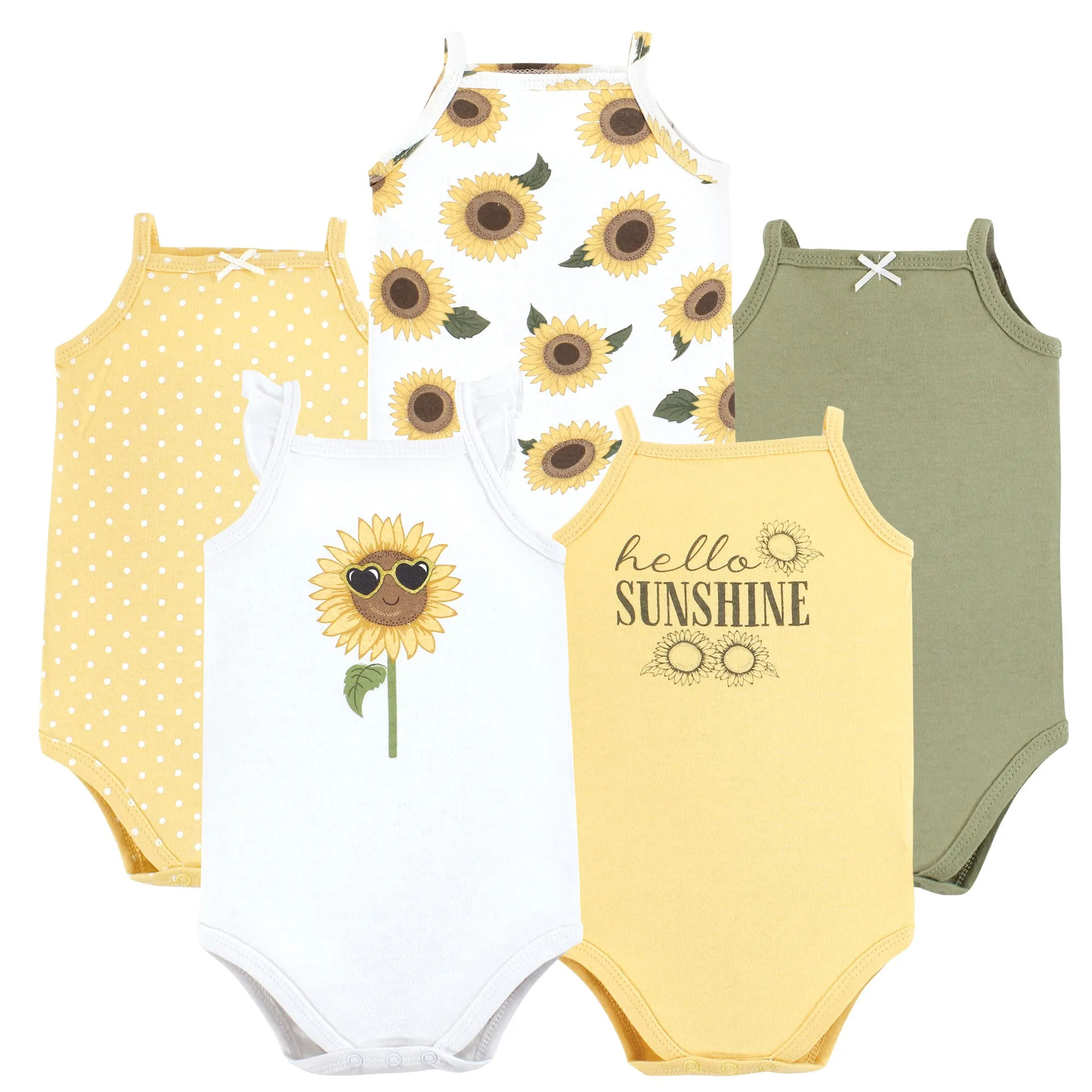 Hudson Baby Cotton Sleeveless Bodysuits, Sunflower