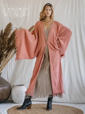 Huge Wide Sleeves Kimono Cardigan / Raw Cotton Wrap Robe / Soft Pink