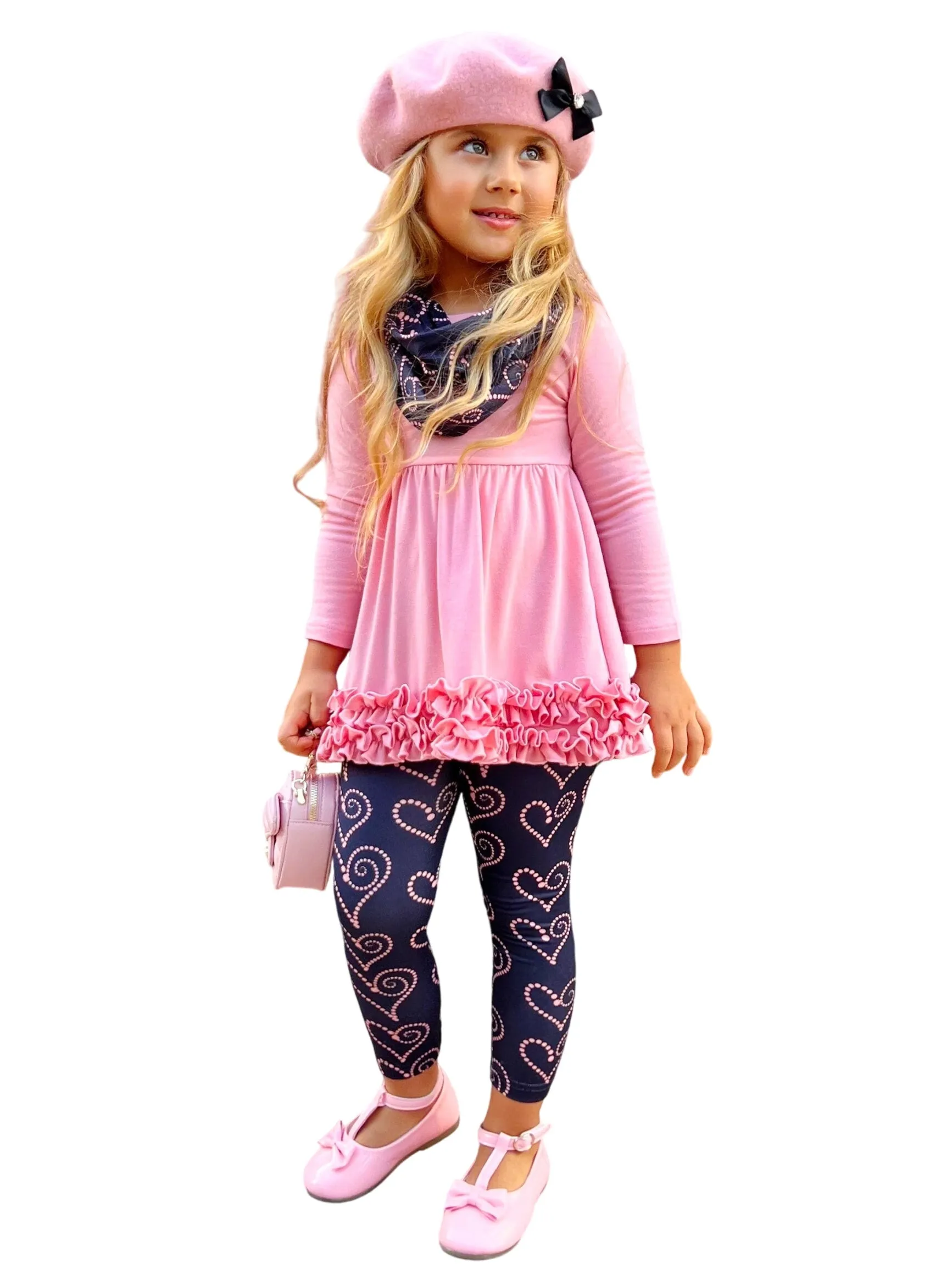 Hugs And Heart Fashion Tunic, Scarf And Legging Set