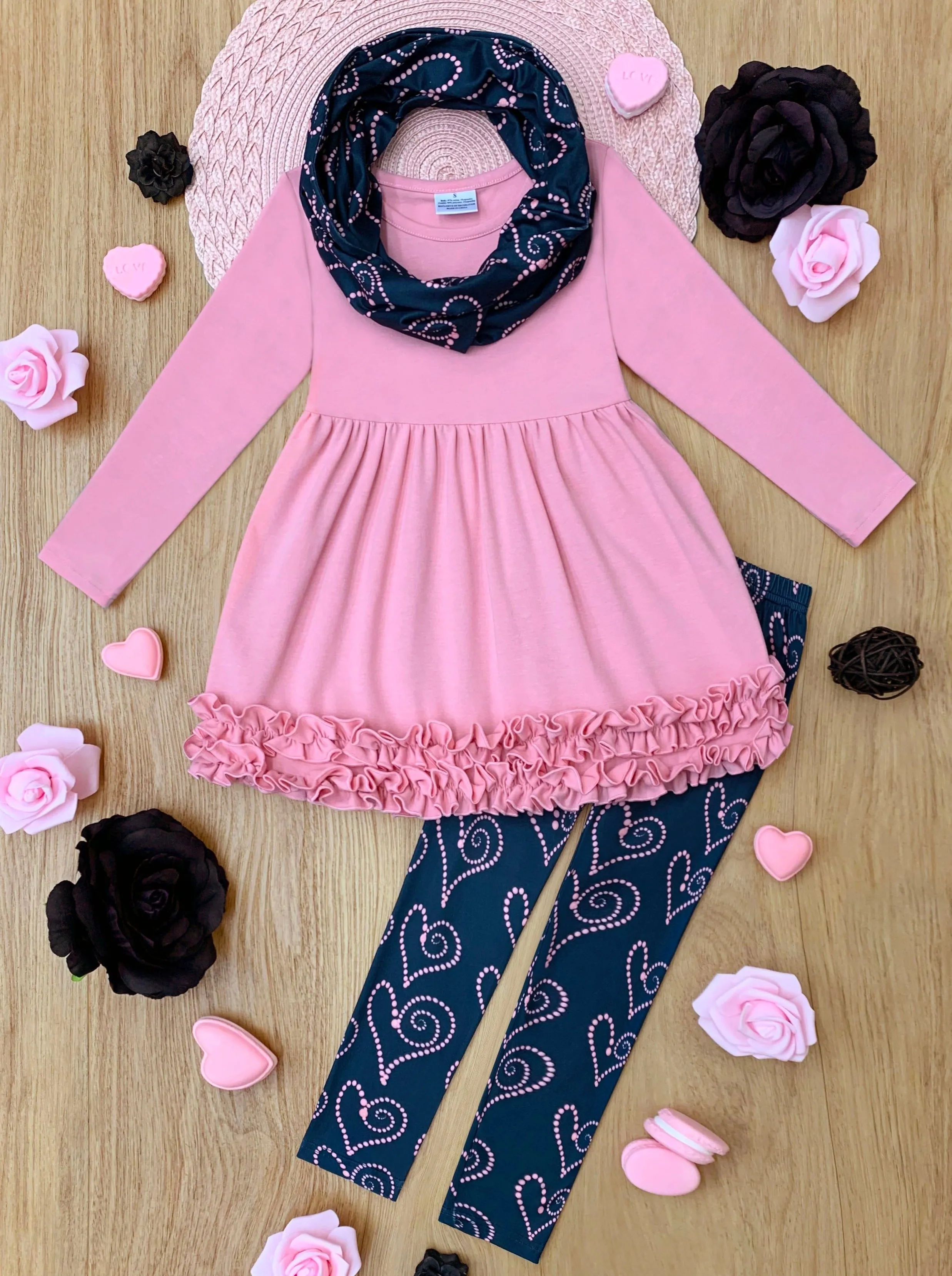 Hugs And Heart Fashion Tunic, Scarf And Legging Set