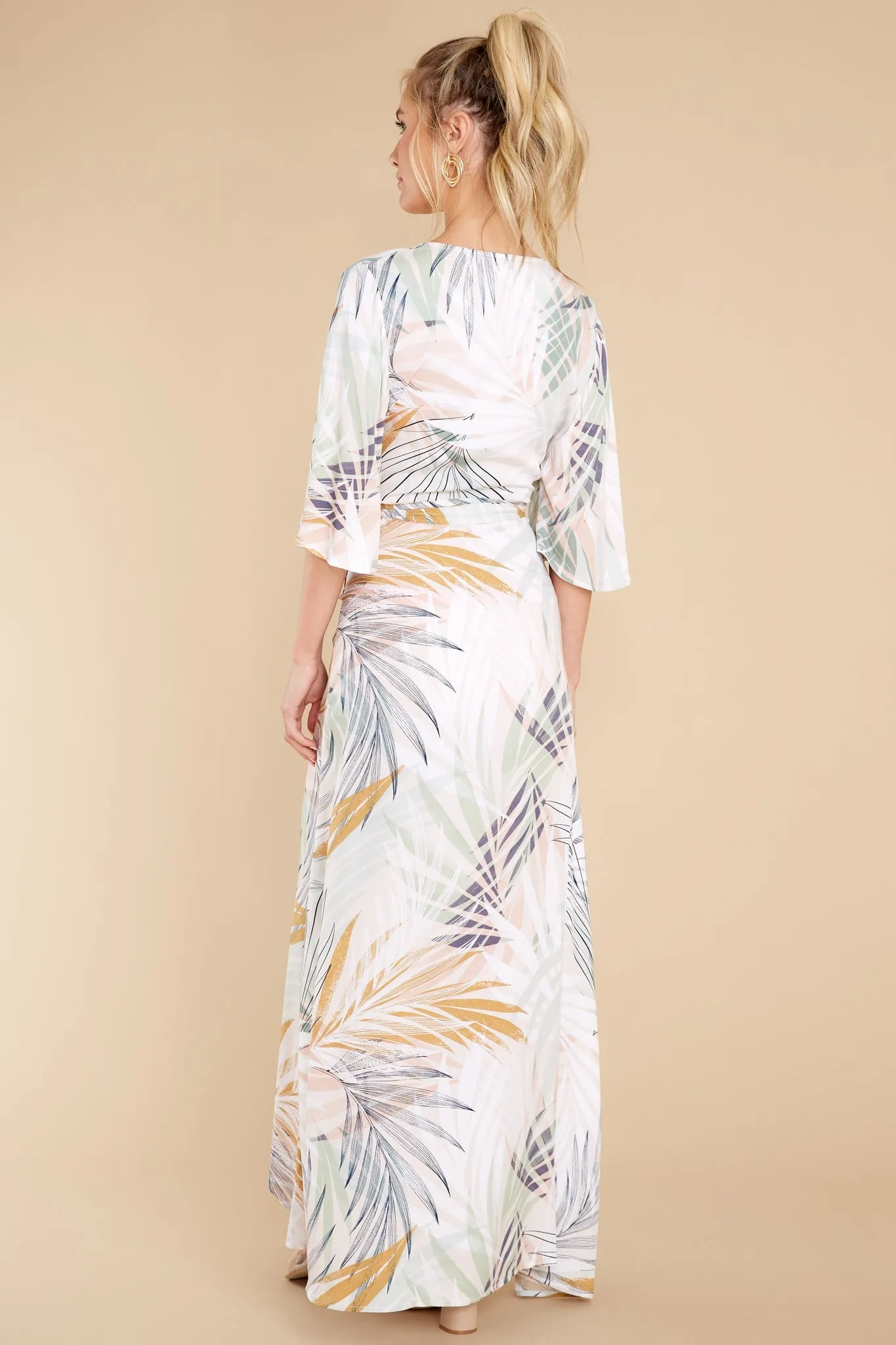 I'm All Yours Beige Palm Beach Wrap Dress