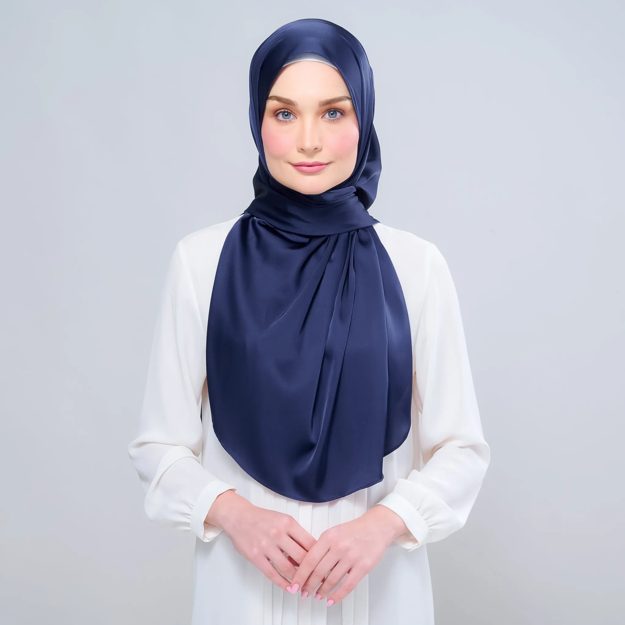 Instant Tag n' Go Shawl  | Satin Silk in Deep Blue