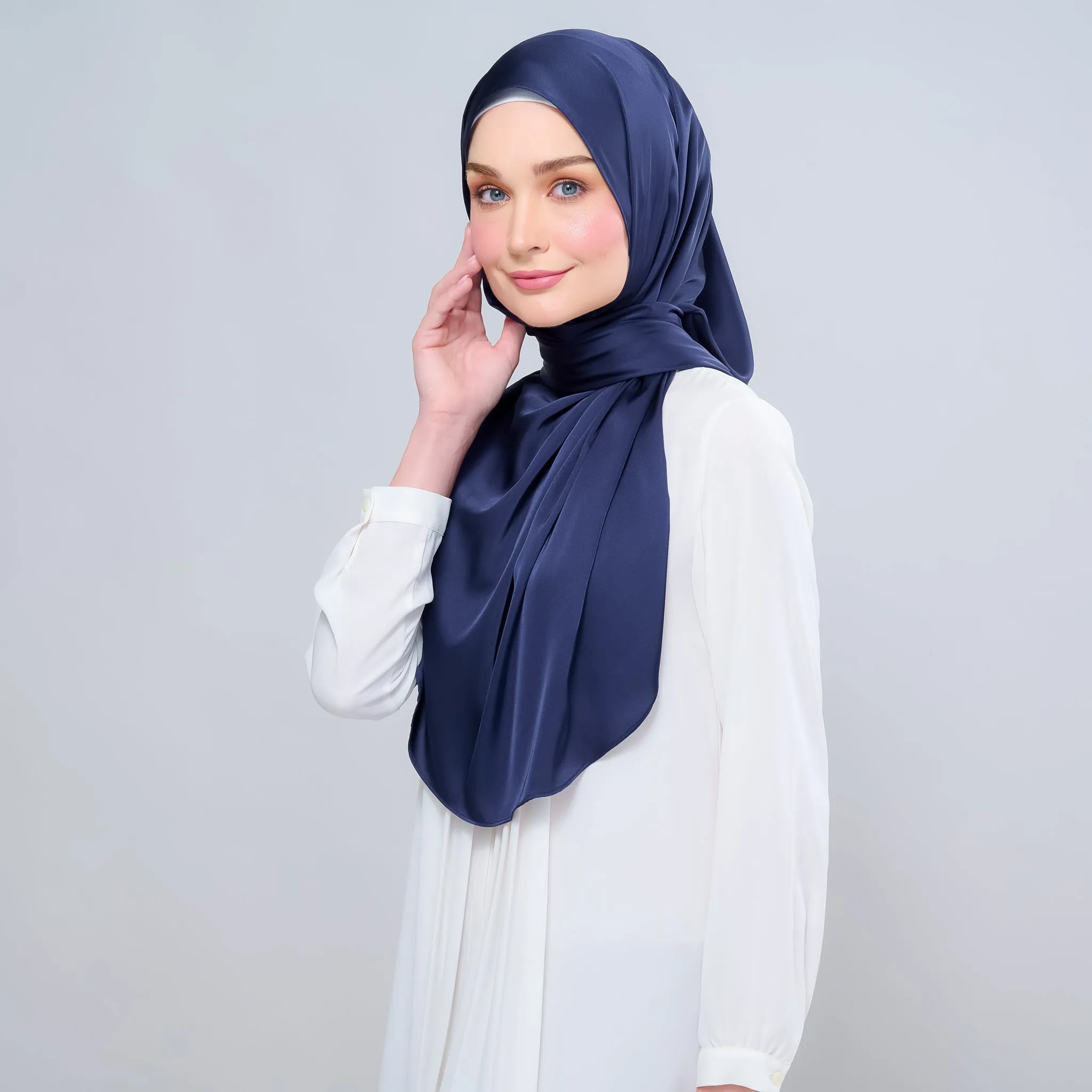 Instant Tag n' Go Shawl  | Satin Silk in Deep Blue