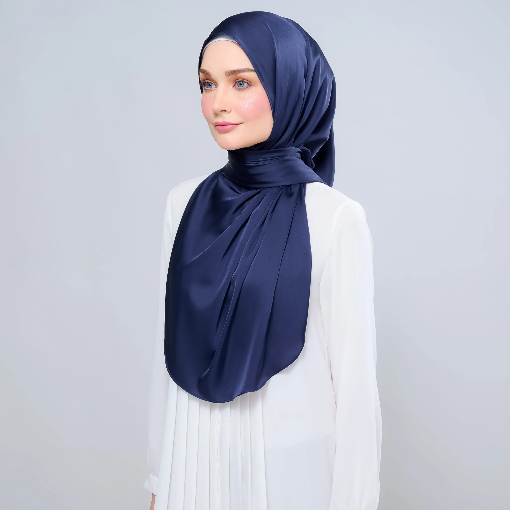 Instant Tag n' Go Shawl  | Satin Silk in Deep Blue