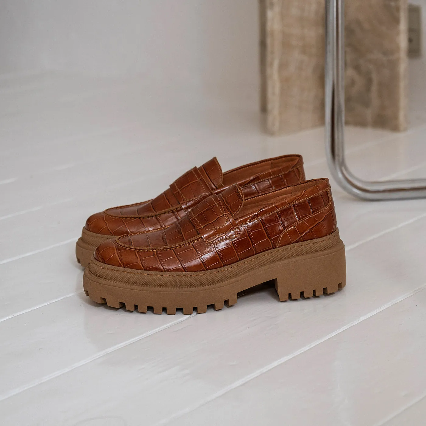 Iona loafer leather - CHESTNUT CROC