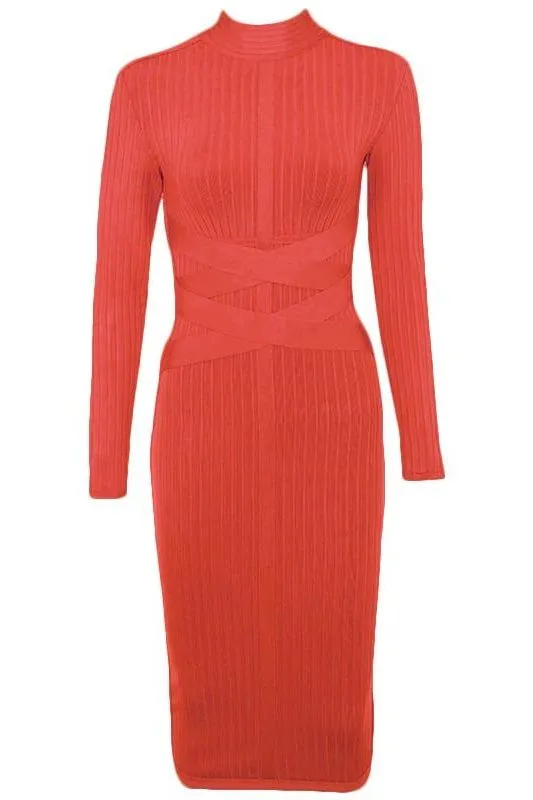 Jane Long Sleeve Bodycon Midi Dress - Lipstick Red