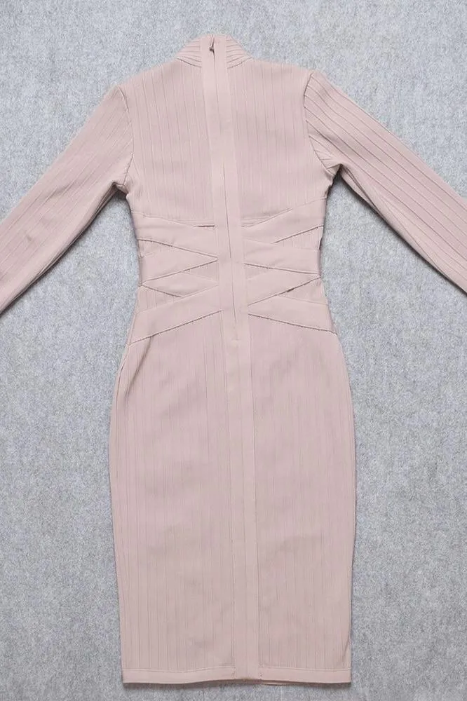 Jane Long Sleeve Bodycon Midi Dress - Nude