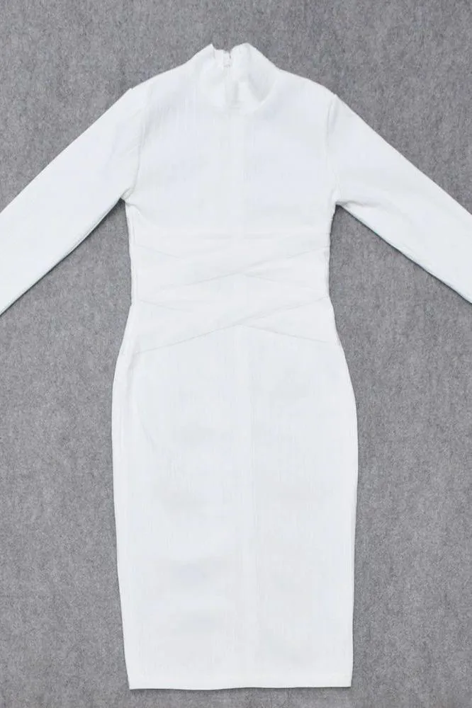 Jane Long Sleeve Bodycon Midi Dress - Pearl White