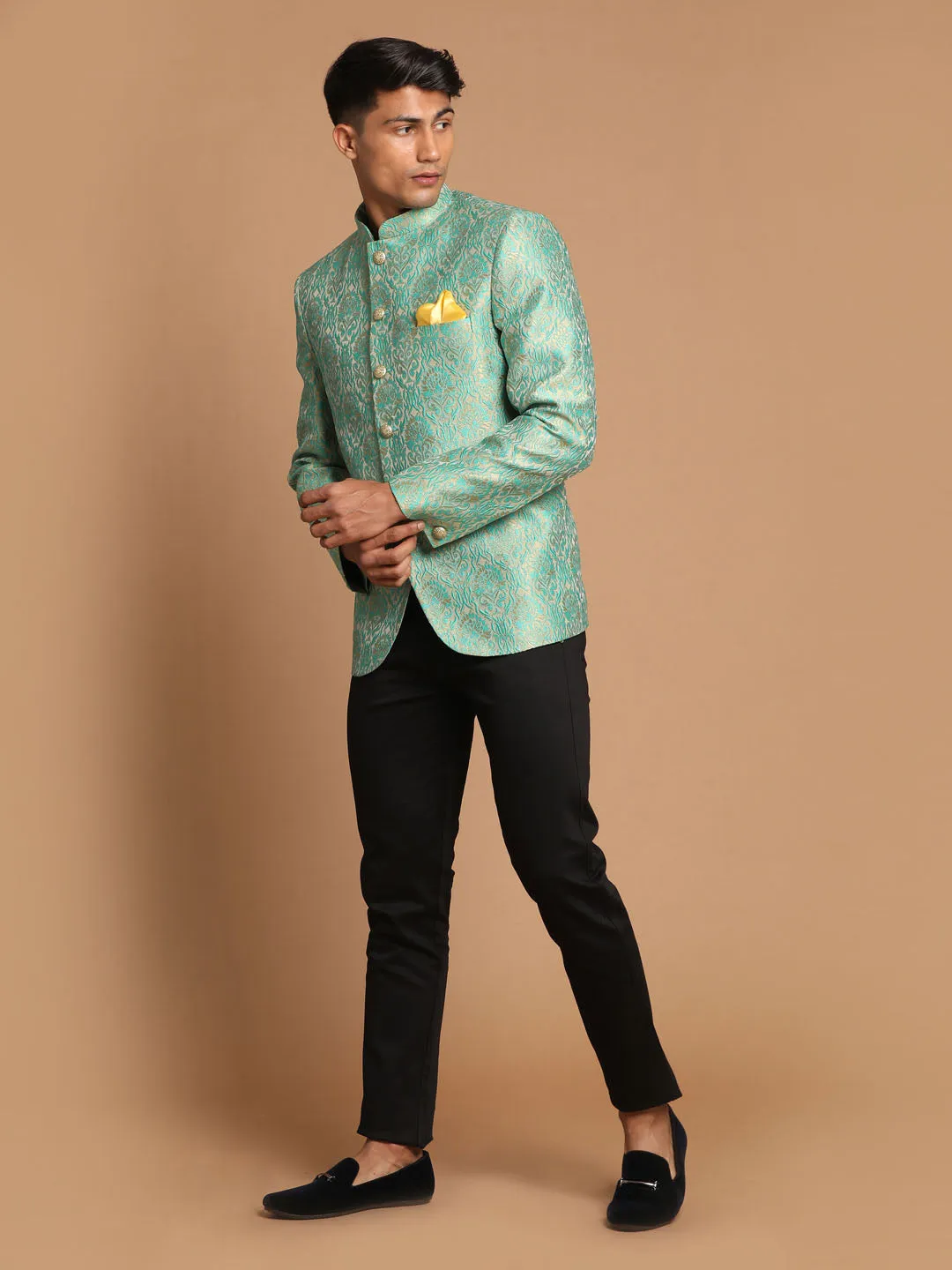 Jashvi Men's Green Woven Jodhpuri