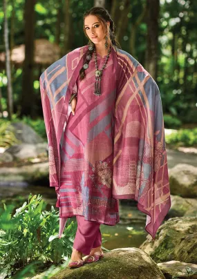 Kilory Pashmina Printed Pink Women Winter Suit Dress Material