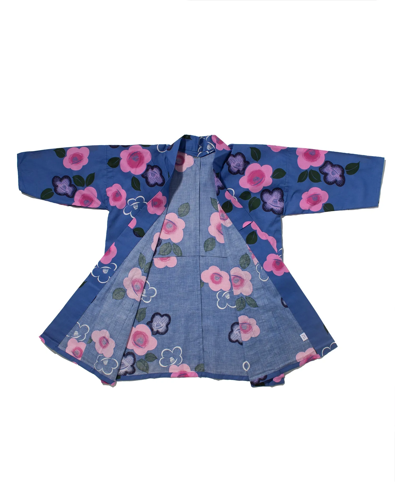 Kiriko Custom, Altered Yukata Jacket, Sky Blue with Pink and Purple Flowers