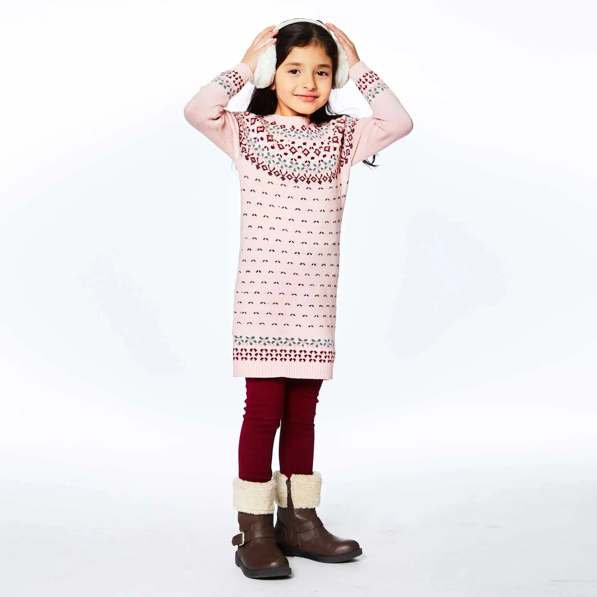 Knitted Long Sleeve Dress Silver Pink And Burgundy | DEUX PAR DEUX