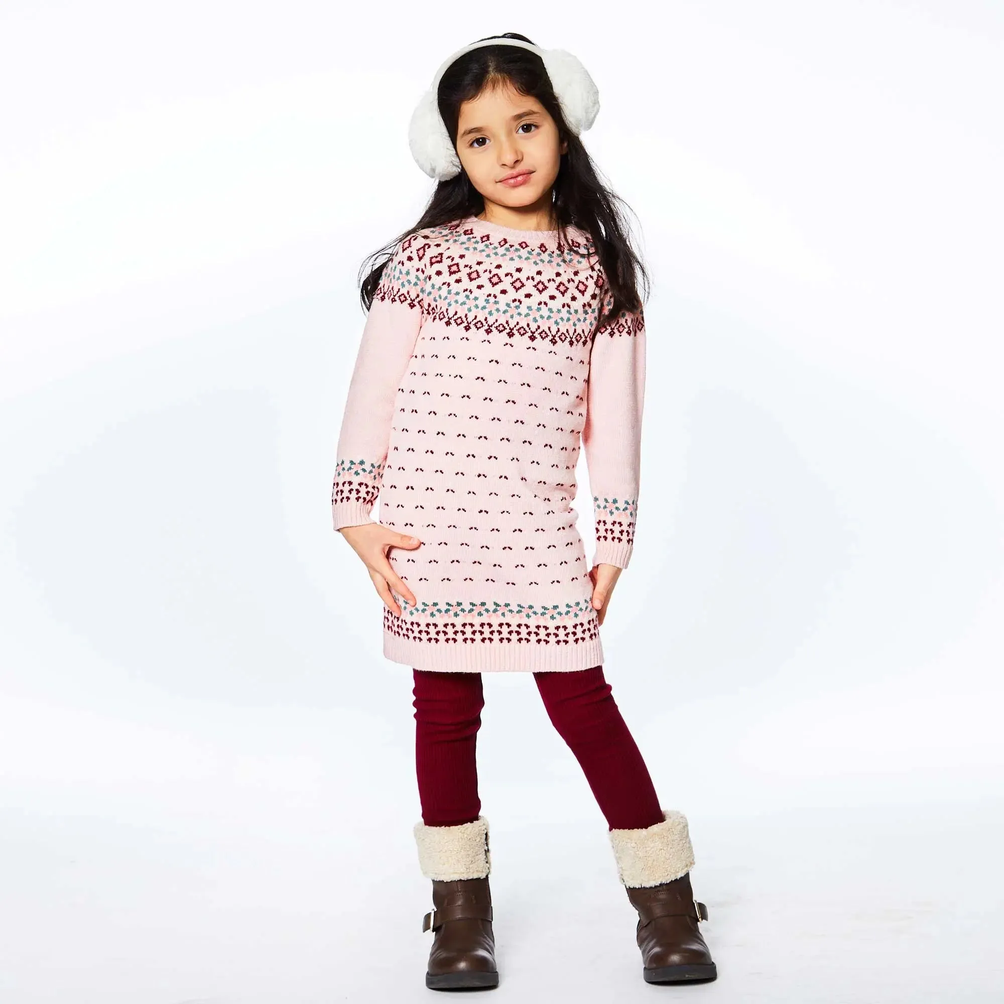 Knitted Long Sleeve Dress Silver Pink And Burgundy | DEUX PAR DEUX