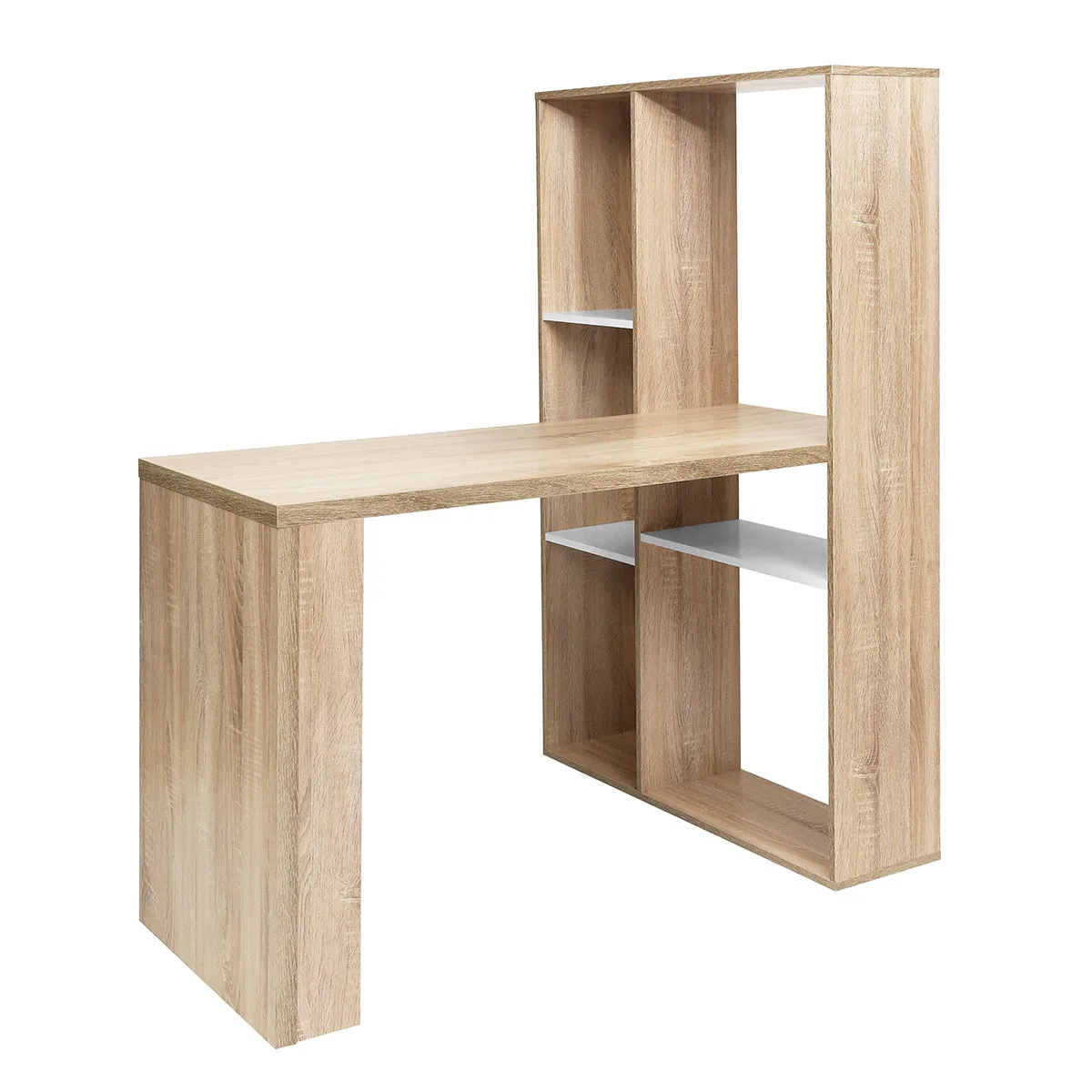 L-Shaped Desk with Shelves, Oak Finish