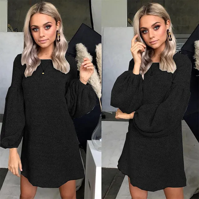 Ladies trendy balloon sleeve sweater dress