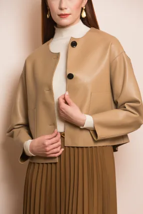 Lambskin Short Jacket with Bonded Lining in Camel