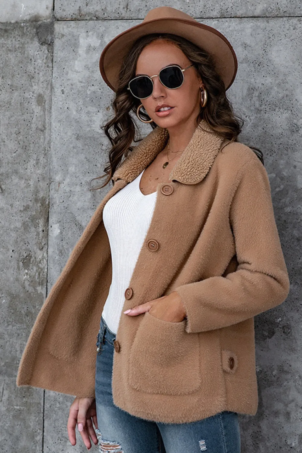 Lapel Solid Color Buttons Thicken Coat