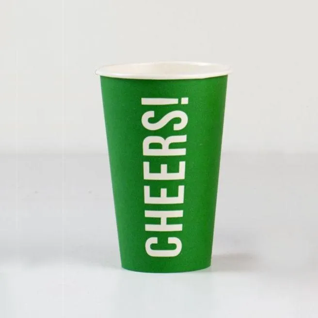 Large Eco Party Cups - 'Cheers' (8 Cups)