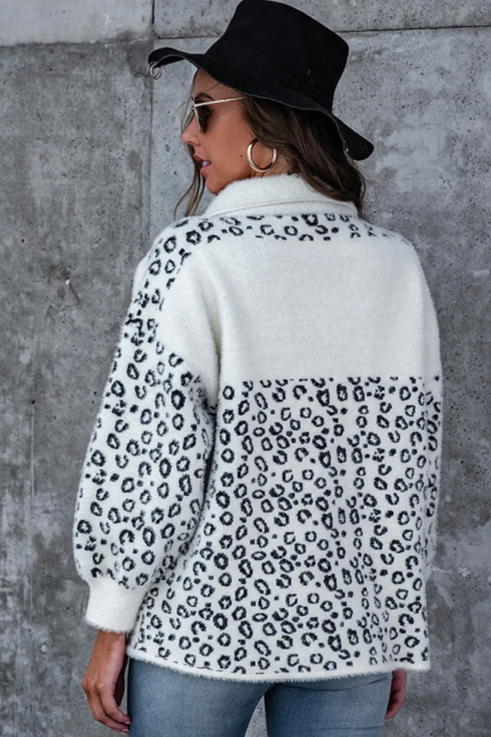 Leopard Print Stitching Button Plush Coat