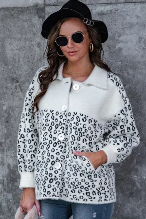 Leopard Print Stitching Button Plush Coat